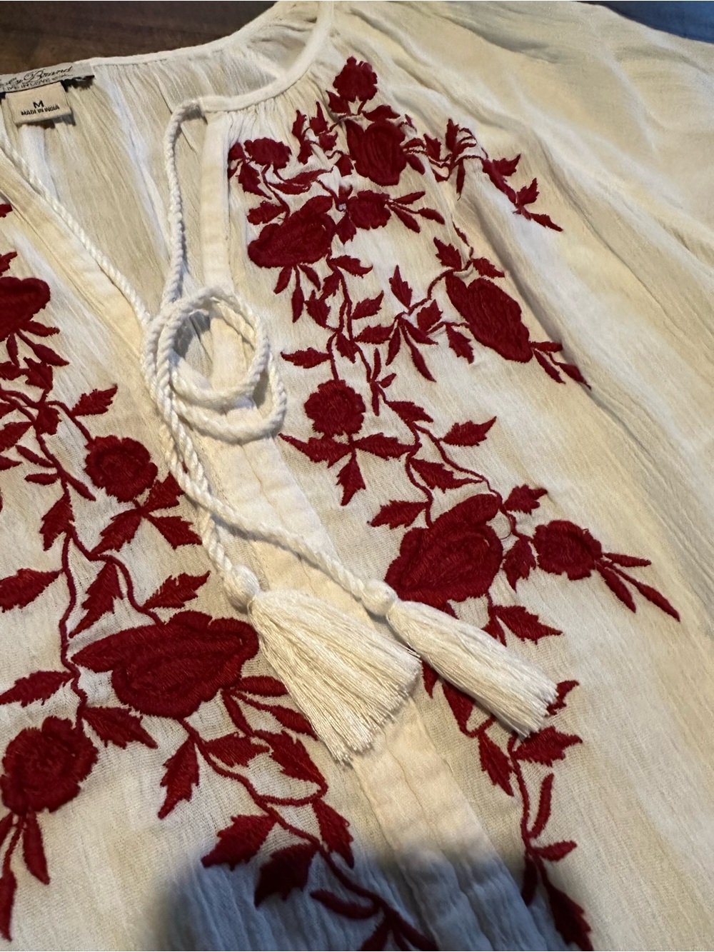 Lucky Brand White Peasant Top with Red Floral Embroidery - Picture 2 of 5